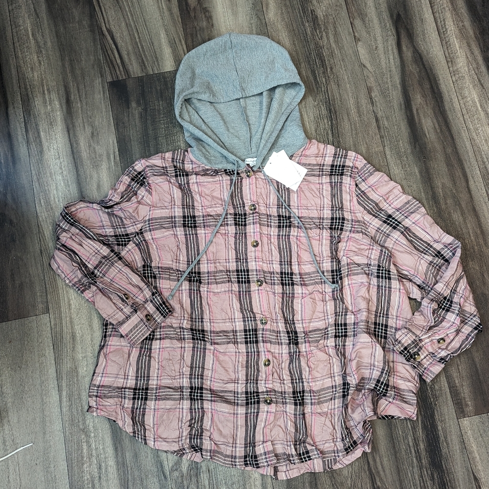 Pink Plaid Shirt with Hood Love, Fire